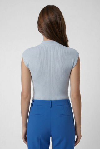 Maglia donna GERARDINE manica media in lurex sottile raffinata con spalle strutturate versatile da sola o sotto blazer carta da zucchero argento Oui Lulù
