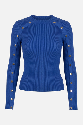 PERON ribbed crew-neck jumper with gold buttons