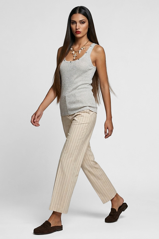 Pantaloni donna Relish CASTELLA gessati in lino e viscosa con elastico in vita - immagine 8