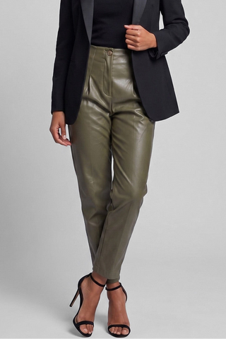 AGONGES High-waisted Faux Leather Trousers
