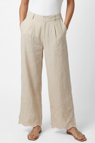 Pantaloni donna PAPILLON gamba larga in lino e cotone elastico in vita