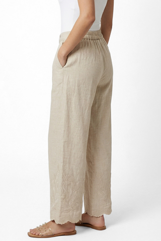 Pantaloni donna PAPILLON gamba larga in lino e cotone elastico in vita - immagine 2