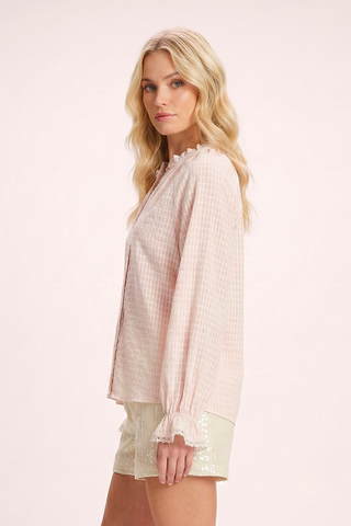 Camicia CALLUNE m/l con volant e bottoni gioiello