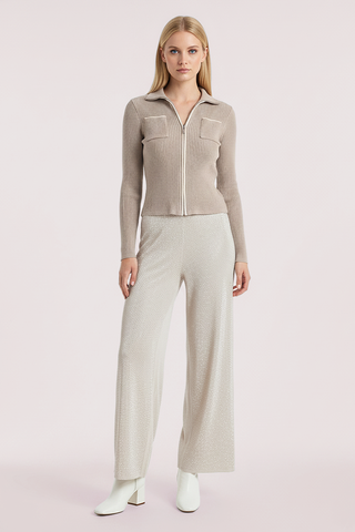 Pantaloni in maglia lurex ALLY con elastico e micro strass