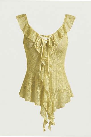 CHANTILLY lace top with ruffles and ties