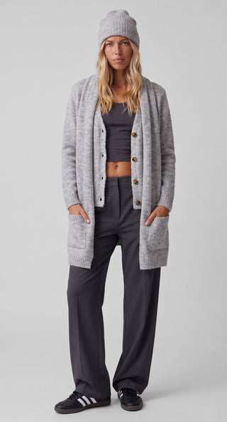 Cardigan donna NELLY 3 pezzi in maglia cardigan sciarpa con tasche e berretto
