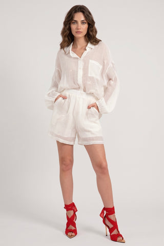 Coordinato SIBILLE completo camicia e shorts con ricami farfalle in viscosa - immagine 2