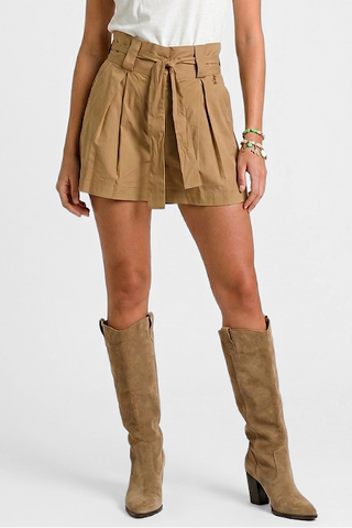 Shorts donna Relish ARAUJO in cotone vita alta a pieghe con cintura fiocco sh