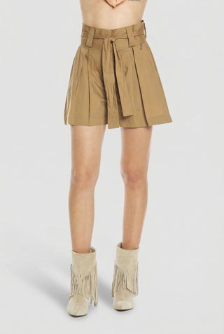 Shorts donna Relish ARAUJO in cotone vita alta a pieghe con cintura fiocco sh - immagine 2