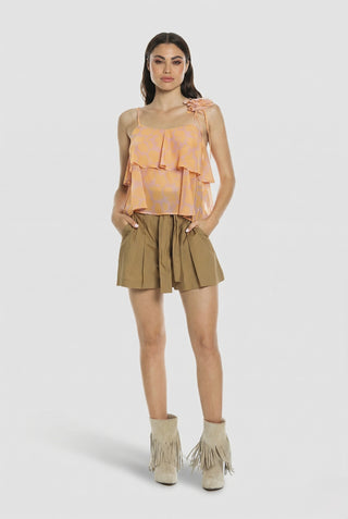 Shorts donna Relish ARAUJO in cotone vita alta a pieghe con cintura fiocco sh - immagine 5