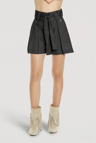 Shorts donna Relish ARAUJO in cotone vita alta a pieghe con cintura fiocco sh - immagine 6
