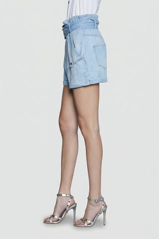 Shorts donna Relish ELCHE denim vita alta arricciata con cintura integrata - immagine 3