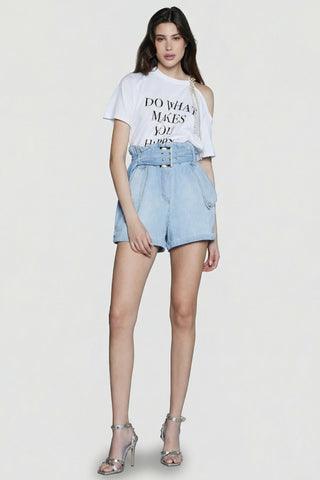 Shorts donna Relish ELCHE denim vita alta arricciata con cintura integrata - immagine 5