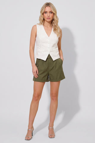 Short donna in cotone Petronille vita alta con cintura - immagine 8
