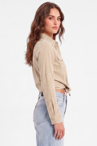 Camicia donna crop SIMON con nodo in vita e ricami Gaudì
