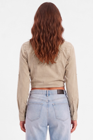 Camicia donna crop SIMON con nodo in vita e ricami Gaudì