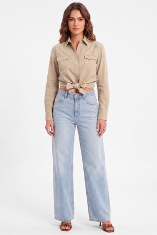 Camicia donna crop SIMON con nodo in vita e ricami Gaudì