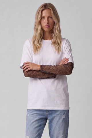 T-shirt donna ELY oversize in cotone con maniche leopardate trasparenti