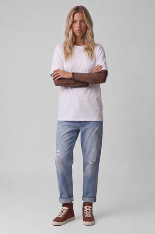 T-shirt donna ELY oversize in cotone con maniche leopardate trasparenti