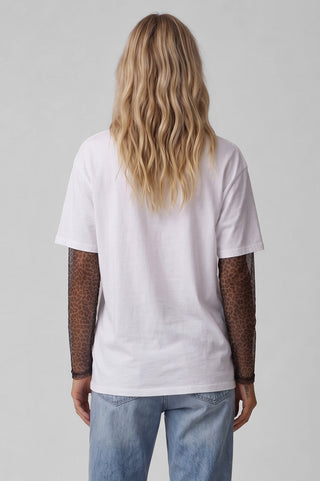 T-shirt donna ELY oversize in cotone con maniche leopardate trasparenti