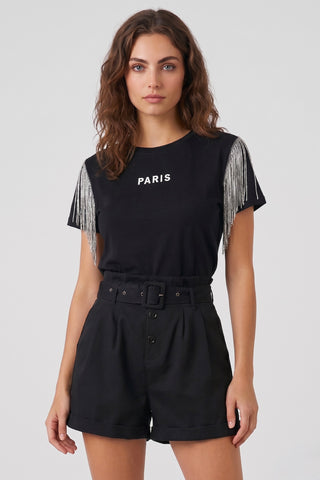 T-shirt in cotone LOU con frange di micro paillettes - immagine 2