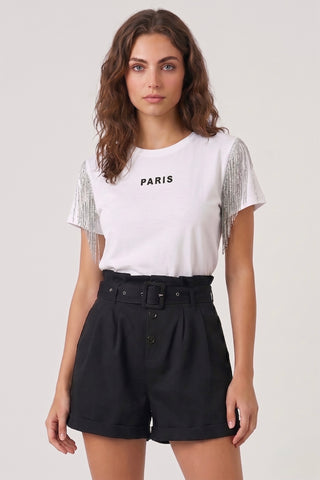 T-shirt in cotone LOU con frange di micro paillettes - immagine 6