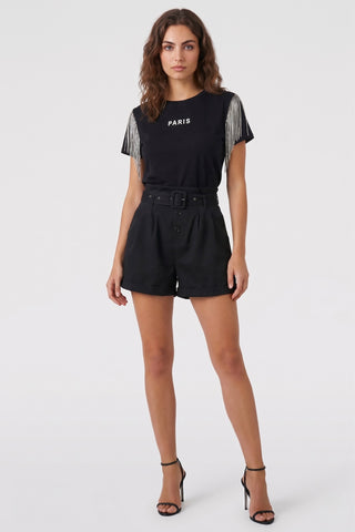 T-shirt in cotone LOU con frange di micro paillettes - immagine 7