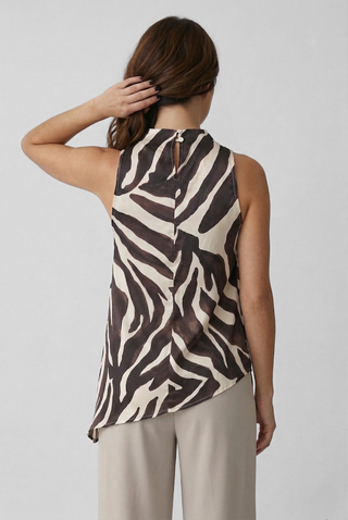Top donna VOYAGE asimmetrico in fantasia zebrata con scollo a drappeggio - immagine 3