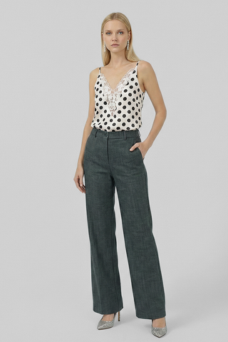 Top donna COLETTE in raso a pois con scollo a V e inserto in pizzo - immagine 5