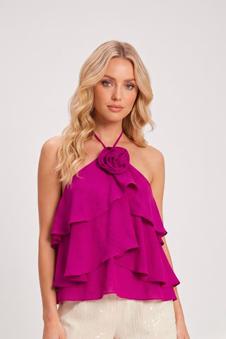 Top EMILIE scollo americana e applicazione fiore - immagine 3