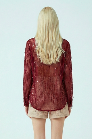 Camicia DOMINIQUE m/l con fili di paillettes