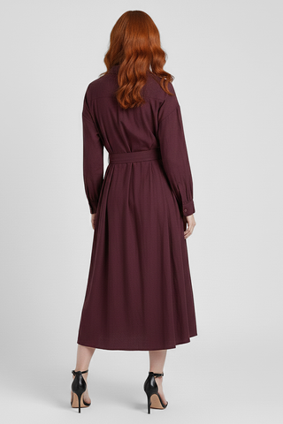 TREBAN long dress with long sleeves, belt, and buttons