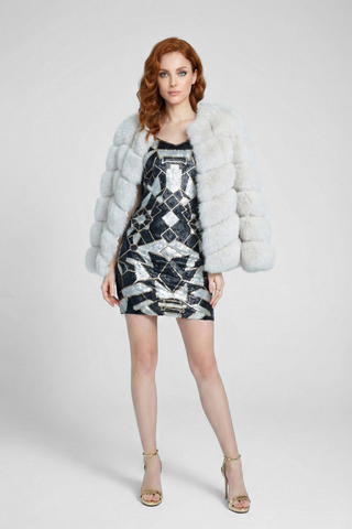 AMELIE mini dress with geometric print and sequins
