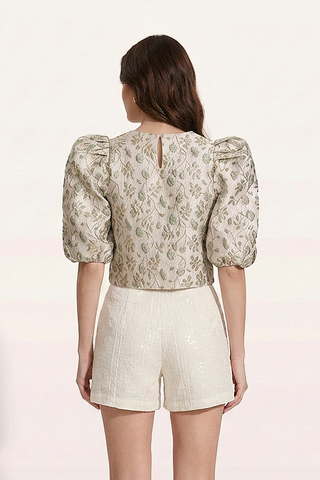 Blusa MARION maniche a sbuffo e ricami floreali