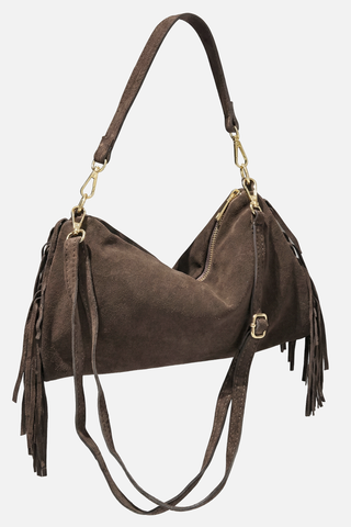 Borsa CHIC in vero camoscio con frange e zip