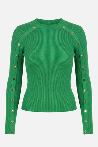 PERON ribbed crew-neck jumper with gold buttons