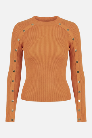 PERON ribbed crew-neck jumper with gold buttons