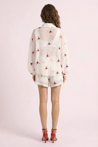 Set CATERINE completo di camicia e shorts con fiori ricamati