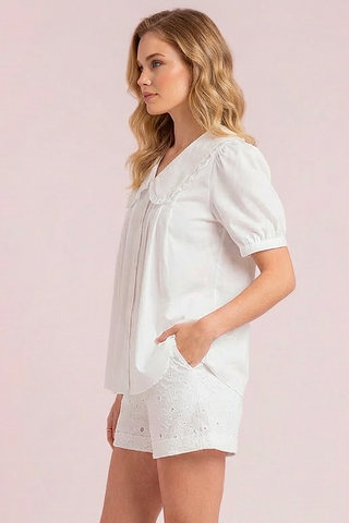 Camicia OLIVIA con colletto a bavero e rouche