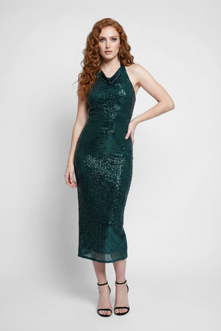 ARBENT sequined midi dress with halter neck
