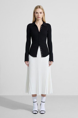 YVONNE midi pleated fabric skirt
